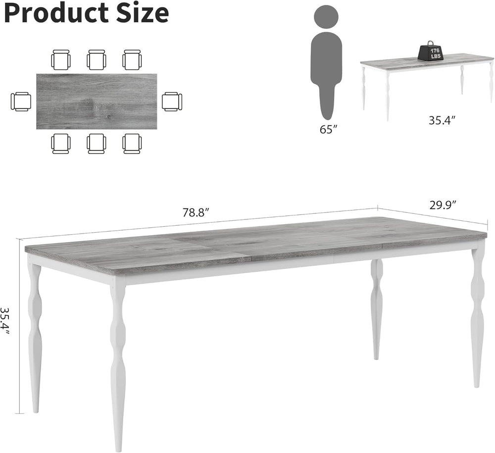 IDEALHOUSE 78 Inch Farmhouse Dining Table for 6-8 People, Rectangular Wood Ki...