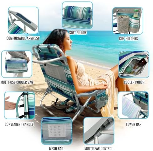 Backpack Beach Chair Aluminum 2 Pack with Folding Camping Table 5-Position La...