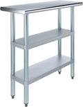 AmGood Stainless Steel Work Table with 2 Shelves | NSF | Metal Utility Table (36" Long x 14" Deep)