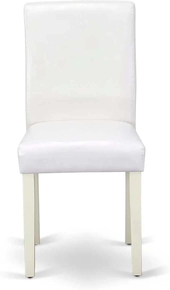 East West Furniture CAAB7-LWH-64 7 Piece Kitchen Table & Chairs Set Consist of a Rectangle Dining Room Table and 6 White Faux Leather Parsons Dining Chairs, 36x60 Inch, Linen White