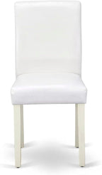 East West Furniture DLAB3-LWH-64 3 Piece Dinette Set for Small Spaces Contains a Round Dining Table with Dropleaf and 2 White Faux Leather Parson Dining Chairs, 42x42 Inch, Linen White