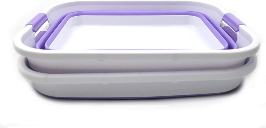 SAMMART Set of 2-41L(10.8 gallon) Collapsible Plastic Laundry Basket-Pop Up Storage Container-Portable Washing Tub-Space Saving Hamper,Water capacity:32L(8.4 gallon) (2 rectangular, Lt. Purple)