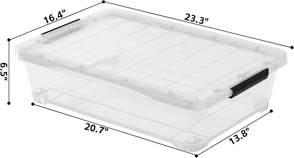 25 Quart Under the Bed Low Profile Storage Boxes, 4Pack Easy Rolling Under Bed Storage Containers Organizer for Clothes, Blankets, Shoe