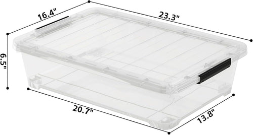 25 Quart Under the Bed Low Profile Storage Boxes, 4Pack Easy Rolling Under Bed Storage Containers Organizer for Clothes, Blankets, Shoe