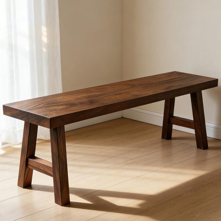 Solid Wood Bench, Rustic Farmhouse Entryway Bench, Bed Bench with Angled Legs...