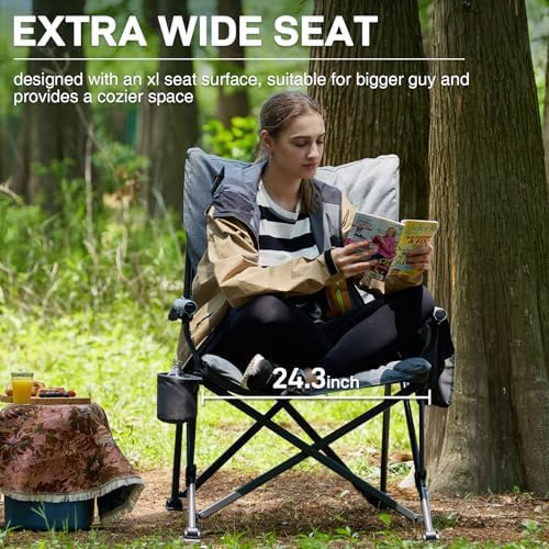 EVER ADVANCED Padded Oversized Folding Camping Chair for Adults, Heavy Duty L...