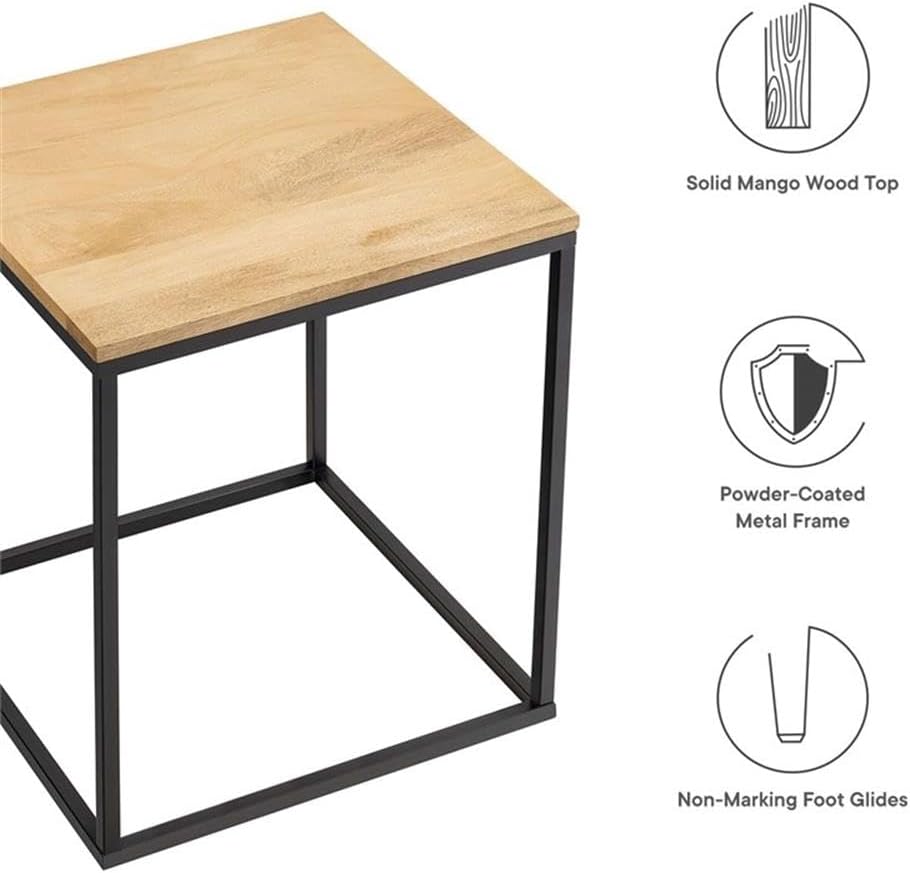 Pemberly Row Contemporary Square Wood and Metal Side Table, Solid Mango Wood ...