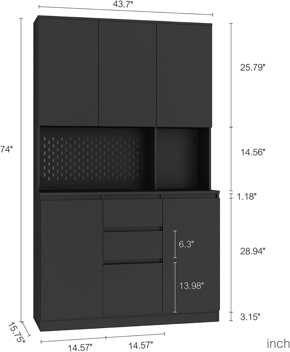 74’’ Farmhouse Kitchen Pantry Cabinet, Tall Kitchen Storage Cabinet with Powe...