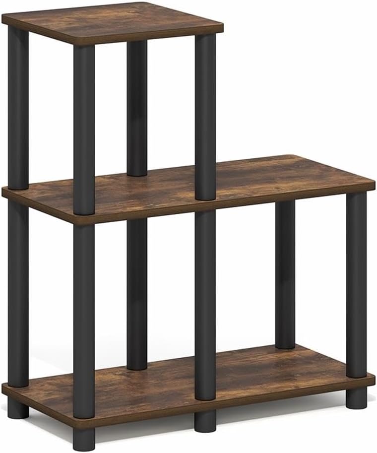 Pemberly Row 3-Tier Ladder Corner Bookshelf, Amber Pine Finish, Open Frame, Compact 9.4 x 18.9 x 19.9 in, 80 lbs Capacity, Contemporary Storage for Living Room or Home Office