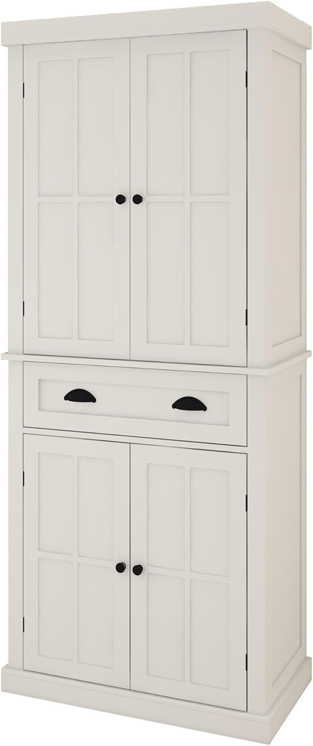 Modern Kitchen Pantry Storage Cabinet, 4 Doors and 2 Adjustable Shelves, for ...