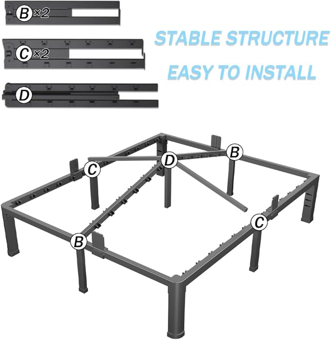 FUIOBYVV 6 Inch Queen Bed Frame with Rounded Corner and Headboard Hole Mattress Retainers 3500 LBS Metal Heavy Duty Steel Slats Support No Box Spring Needed Platform Noise Free Easy Assembly