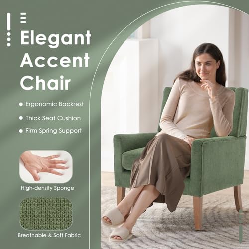 COLAMY Modern Wingback Living Room Chair, Upholstered Fabric Accent Armchair,...