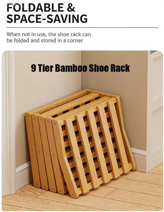 The 9-Tier No-Assembly Bamboo Rack, 2026 New 9 Tier Bamboo Shoe Rack, Bamboos Shoes Storage Racks, Foldable Vertical Organizer for Entryway, Closet, Bedroom, Small Spaces (Brown 9 Tier)