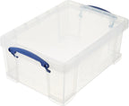 Really Useful Box 9 Liter Plastic Stackable Storage Container with Snap Lid & Built-in Clip Lock Handles for Home or Office Organization, Clear