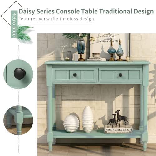 Bellemave Console Table with 2 Drawers & Bottom Shelf, Retro Entryway Tab...