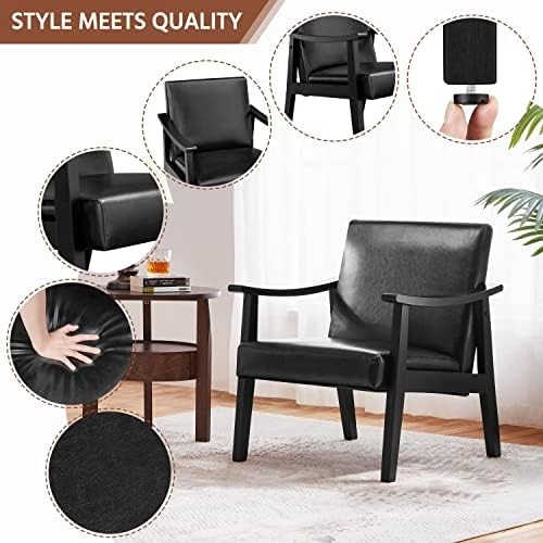Yaheetech Accent Chairs, Mid-Century Faux Leather Armchairs, Black