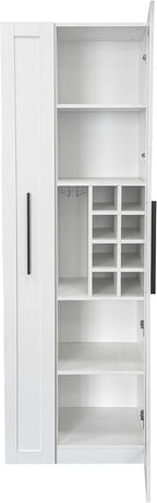 LUMISOL Kitchen Pantry Cabinet with Pull-Out Multi-ttier Storage Shelf, Kitchen Storage Cabinet with Glass Door, Pantry Organizers for Living Room Dining Room, White