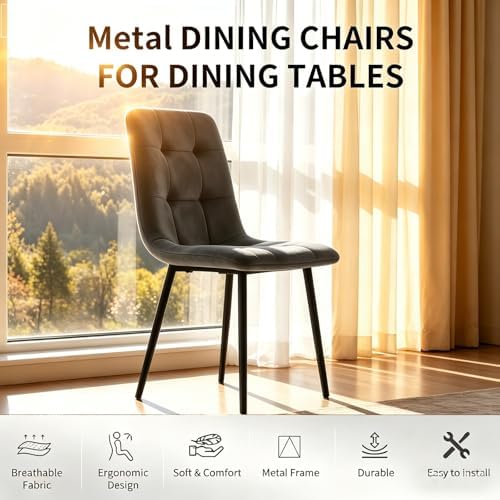 Velvet Dining Chairs Set of 4, Mid Century Upholstered Gray Dining Room Chair...