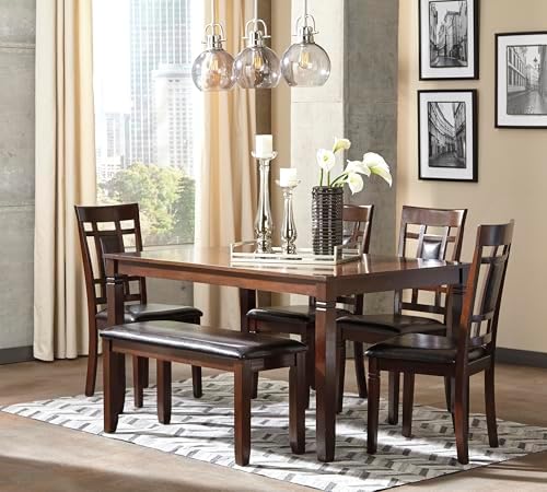 Signature Design by Ashley 6-Piece Dining Table Set with Bench, Dark Brown
