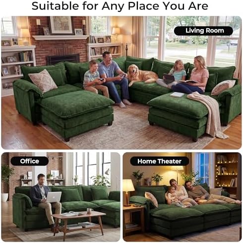 ELUCHANG 114" Oversized Modular Sectional Sofa, Comfy Chenille Cloud Cou...