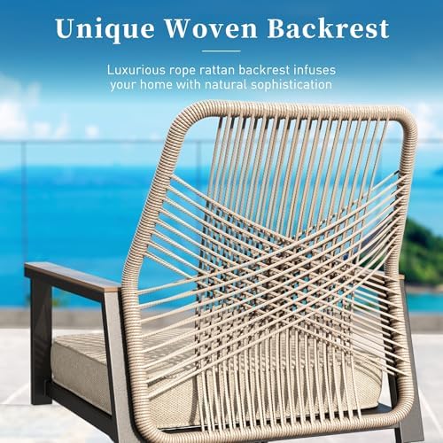 SUNSHINE VALLEY 7pc Patio Dining Set, 59" Metal Table & 6 Rattan Chairs