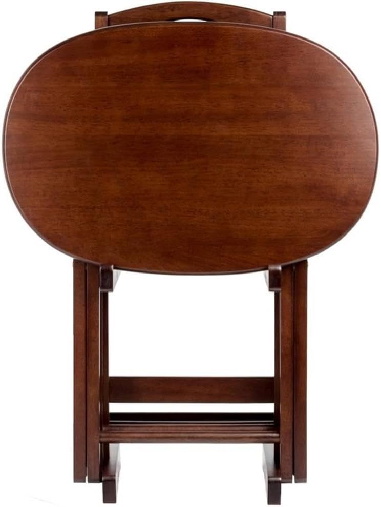 Pemberly Row 5-Piece Solid Wood Snack Table Set, Oval Shape, Cappuccino Finis...