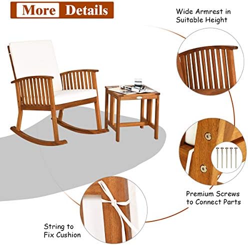 Tangkula Patio Rocking Chair with Table, Soft Cushions of Detachable Cover