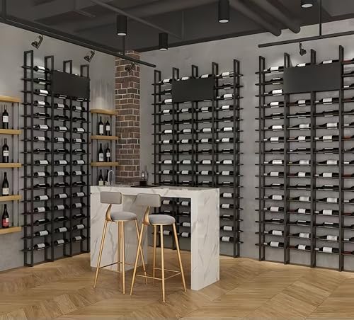 75-Bottle 5-Column Wall-Mounted Wine Rack, Black Metal Wine Bottle Holder wit...