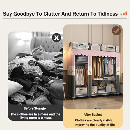 Folding Wardrobe,Fabric Cabinet,Foldable Coat Rack with Clothes Rails,Cloth W...