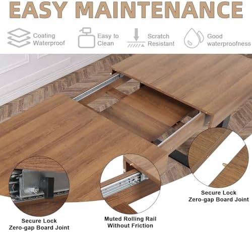 63-79 Inch Extendable Dining Table, Wooden Rectangle Kitchen Table for 6-8