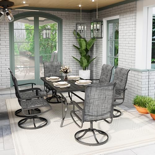 7-Piece Outdoor Dining Set, Patio Furniture Set with Textilene Swivel Chairs,...