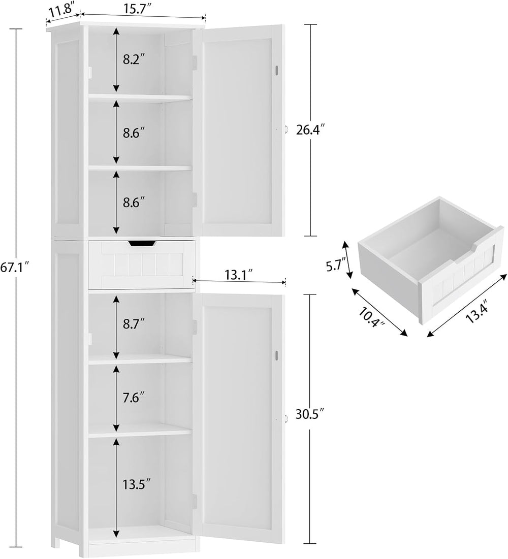 Iwell 67" Tall Bathroom Cabinet, Storage Cabinet with 2 Doors & 1 Dr...