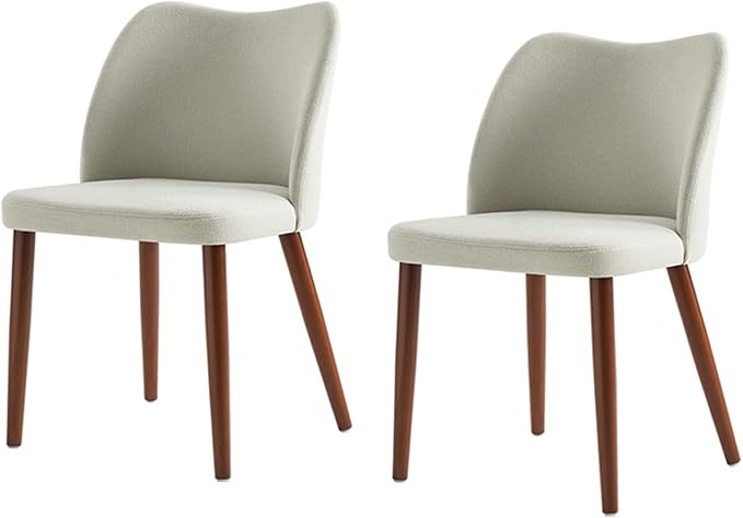 Dining Chairs Set of 2, Upholstered Kitchen Dining Room Chair Set Morden Accent Side Dinner Chair with Curved Padded Back Wood Legs for Restaurant/Cafe, Grey