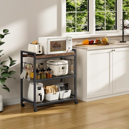 CHOEZON 3-Tier Rolling Bar Cart, Vintage Metal Kitchen Cart with Wheels, Mobi...