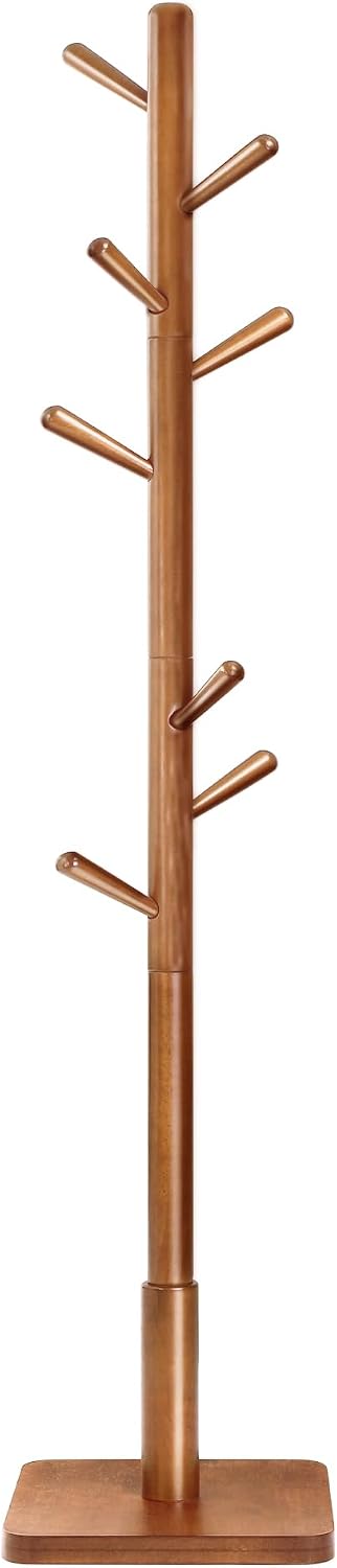 VASAGLE Solid Wood Coat Rack, Free Standing, 8 Hooks, 3 Height Options