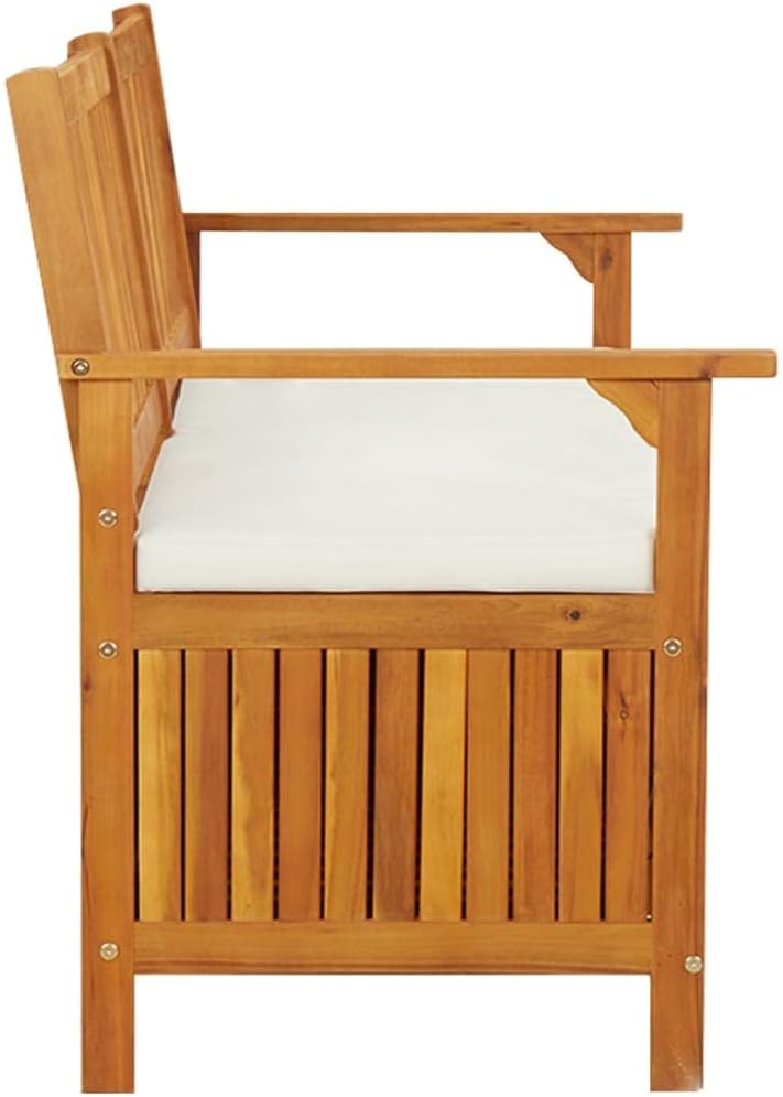 Storage Bench with Cushion 58.3 Inch Solid Acacia Wood Durable Patio Furnitur...