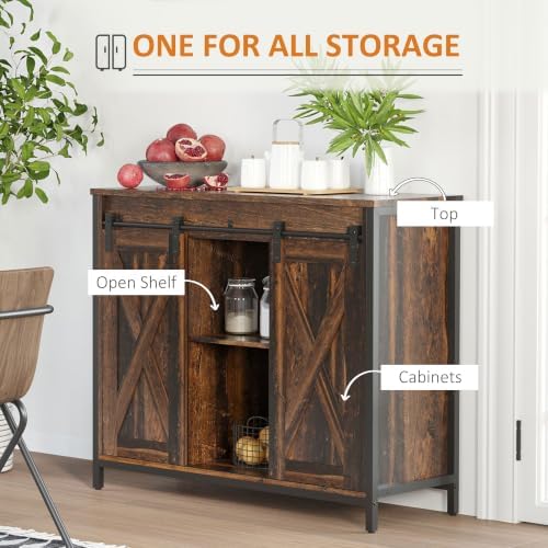 HOMCOM Industrial Buffet Cabinet, Sideboard, Coffee Bar Table with Sliding Ba...