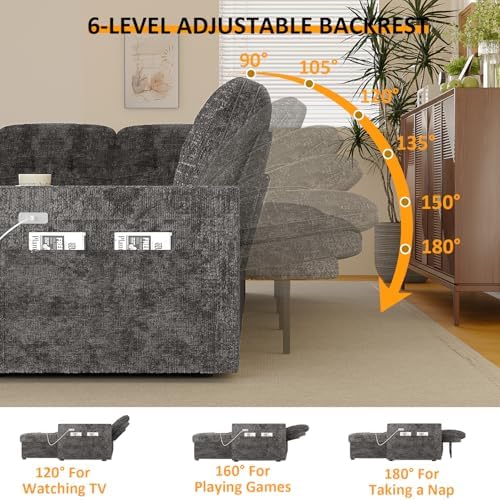Modular Sectional Sleeper Sofa with Pull Out Bed, 108 Inch U Shaped 7 Seat Co...