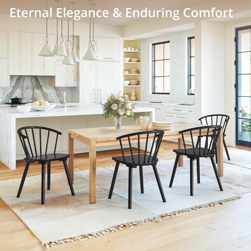 LUE BONA Black Dining Chairs Set of 4, Farmhouse Wood Dining Chairs with Semi...