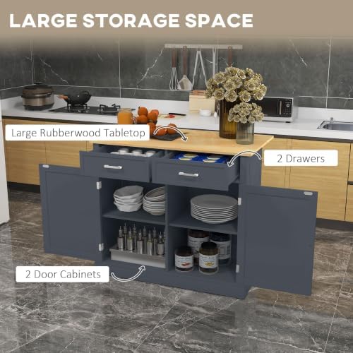 HOMCOM Rolling Kitchen Island with Drop Leaf Wood Breakfast Bar, Dark Gray