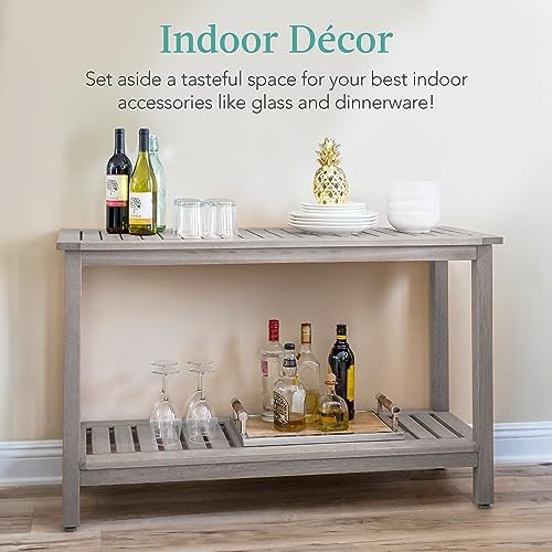 Best Choice Products 48in 2-Shelf Eucalyptus Wooden Console Table Indoor Outd...