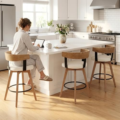 Ya-Home Mid-Century Bar Stools Set of 3, 26 Inch Swivel Counter Height Stools...