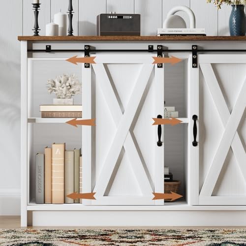 4 EVER WINNER Coffee Bar Cabinet with Sliding Barn Doors, 42”Farmhouse Buffet...
