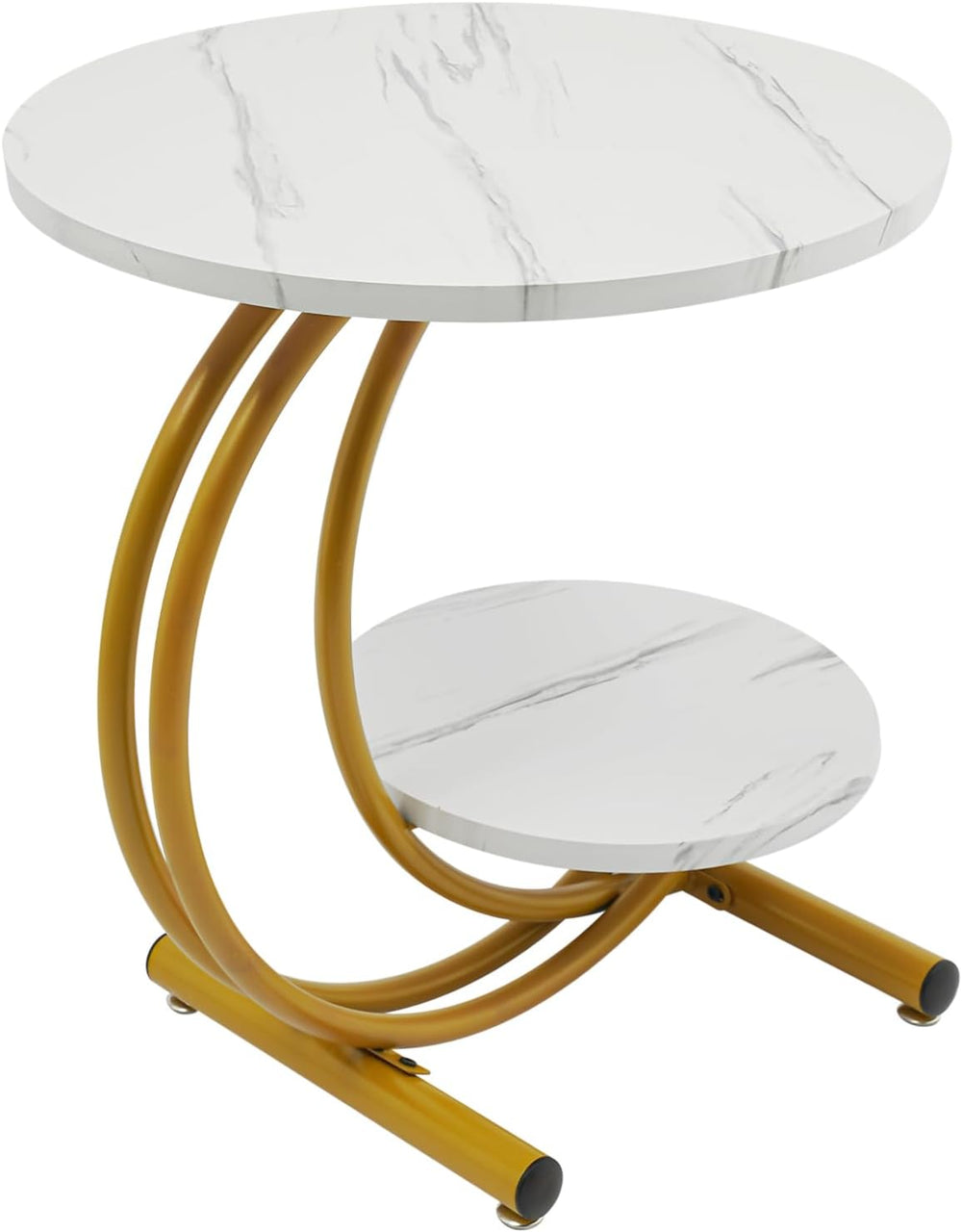 Round End Table, 2-Tier Side Table with Storage Shelves, Small Bedside Table ...