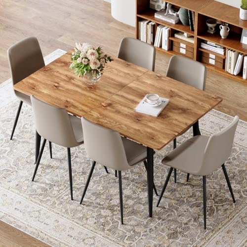 59"-75" Extendable Dining Table Set for 6, Mid Century Dining Room ...