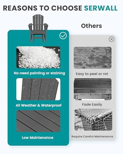 SERWALL Outdoor Glider Chair, HDPE Wood-Like Patio Glider Rocker All-Weather ...