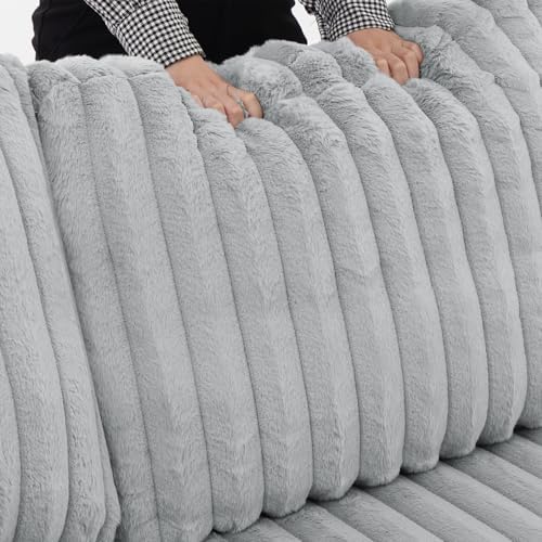 THSUPER 122-Inch Oversized U Shaped Plush Corduroy Fluffy Sectional Sleeper S...