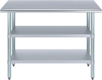 48" Long X 18" Deep Stainless Steel Work Table with 2 Shelves | Metal Food Prep Station | Commercial & Residential NSF Utility Table