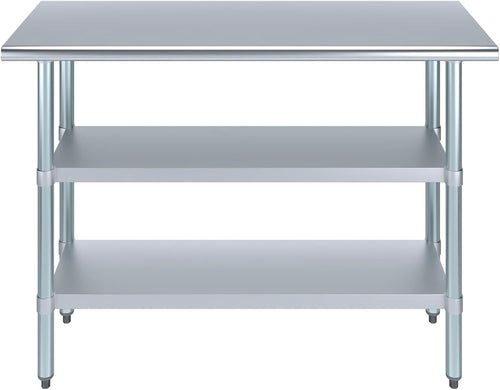48" Long X 18" Deep Stainless Steel Work Table with 2 Shelves | Metal Food Prep Station | Commercial & Residential NSF Utility Table