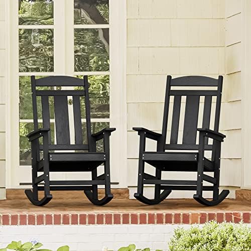 LUE BONA Outdoor Rocking Chairs Set of 2, Weather Resistant Poly Plastic Rock...